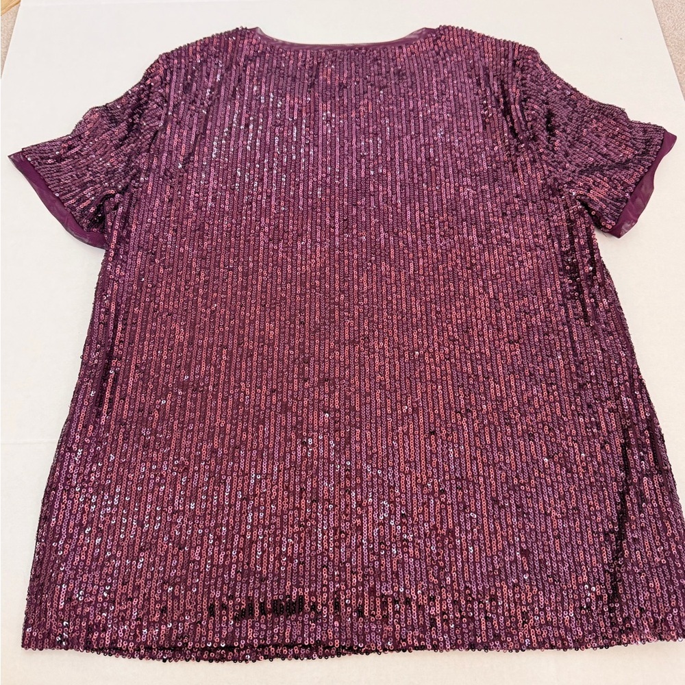 Anne Klein Sparkling Sequin Short Sleeve Top - Purple - Picture 7 of 7